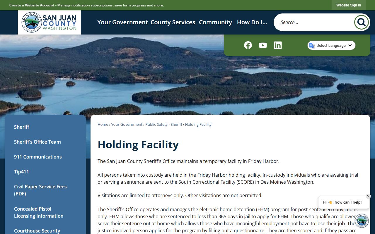 San Juan County Holding Facility inmate custody page